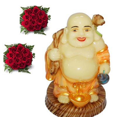 "15 red roses flower bunches - 2 pieces. + Laughing  Buddha -75005-4 - Click here to View more details about this Product